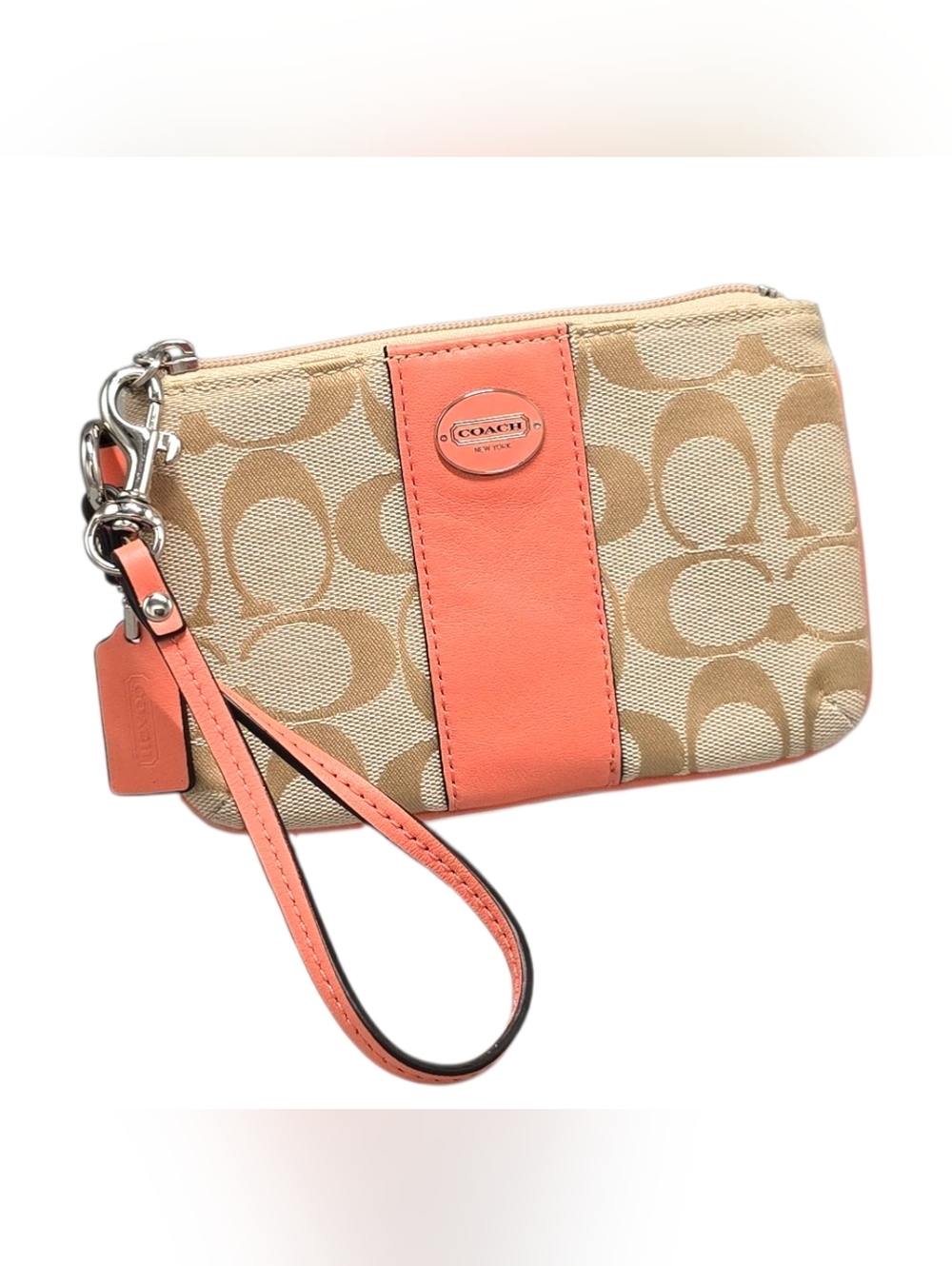 Coach Coral Signature Canvas Wristlet